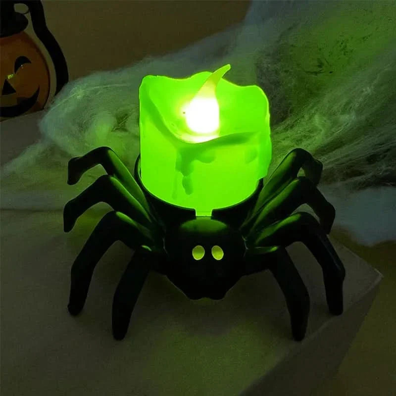 Halloweenská LED lampa s lebkou a pavoukem – strašidelná domácí dekorace