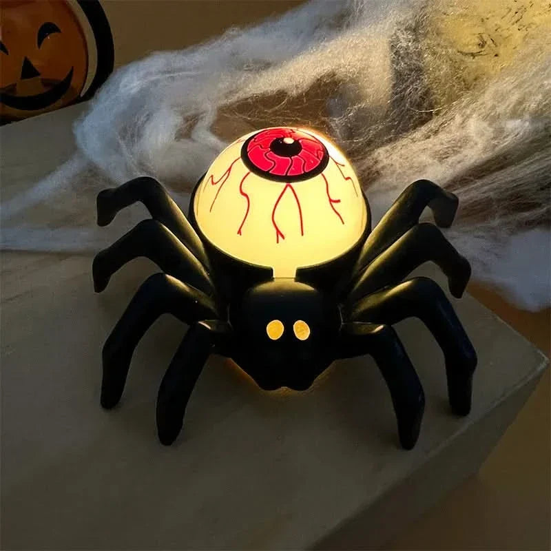 Halloweenská LED lampa s lebkou a pavoukem – strašidelná domácí dekorace