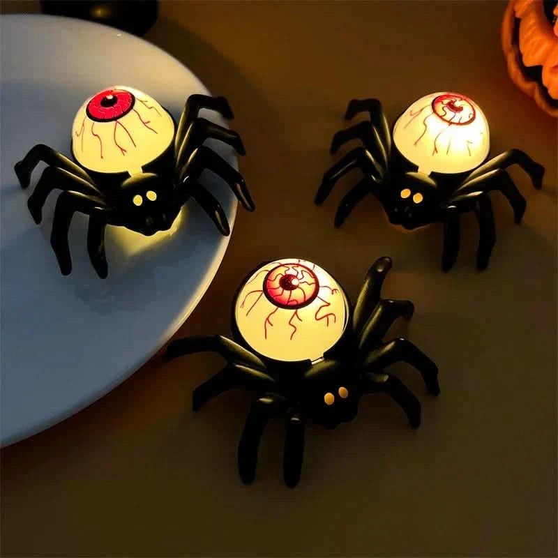 Halloweenská LED lampa s lebkou a pavoukem – strašidelná domácí dekorace
