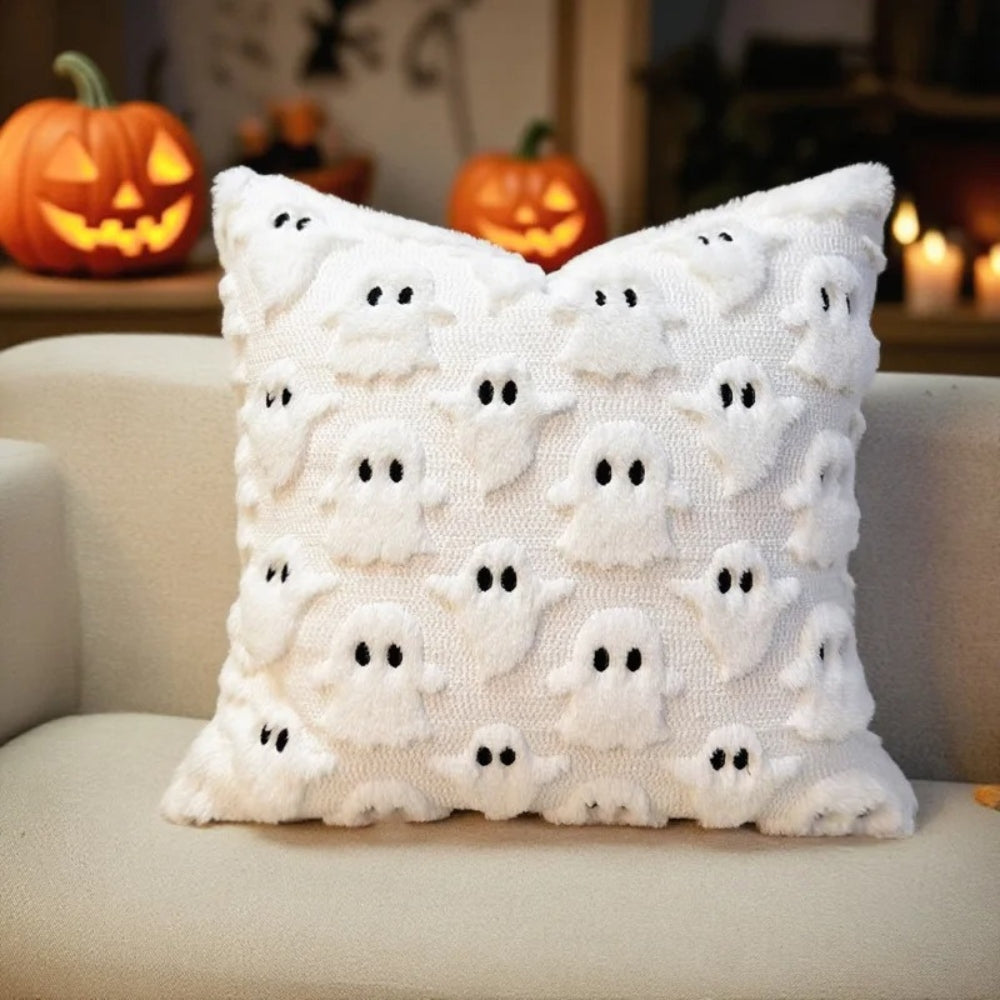 Halloweenský plyšový povlak na polštář se strašidelnými duchy
