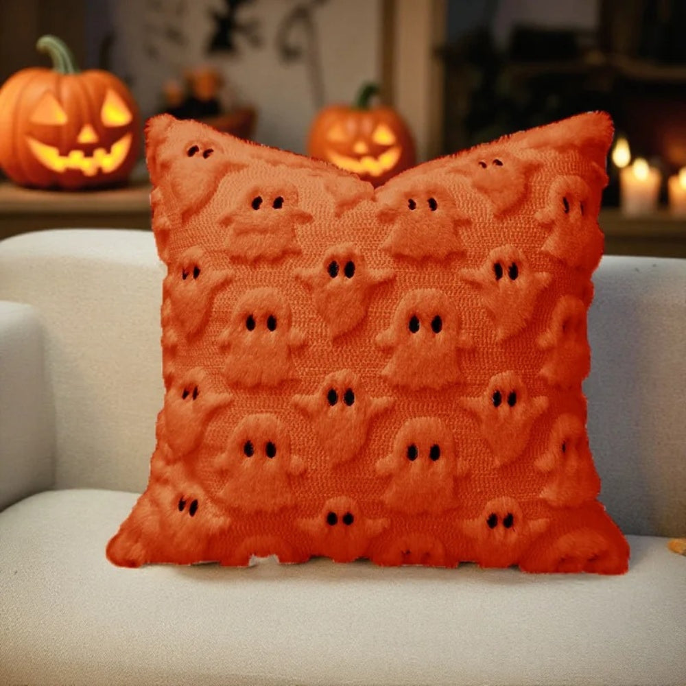 Halloweenský plyšový povlak na polštář se strašidelnými duchy
