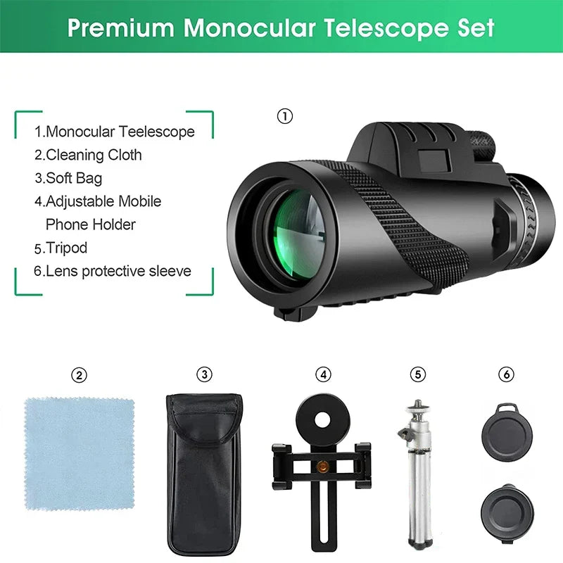 HD zoom monokulární dalekohled 80x100: Výkonný přenosný dalekohled pro lov, kempování a outdoorové objevování na cestách