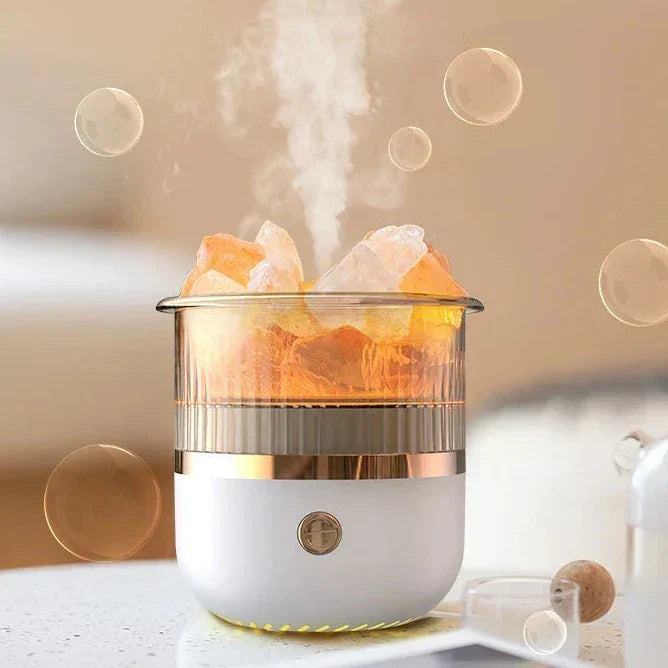 Himalájská solná lampa a difuzér esenciálních olejů, USB ultrazvukový zvlhčovač vzduchu pro dům a kancelář