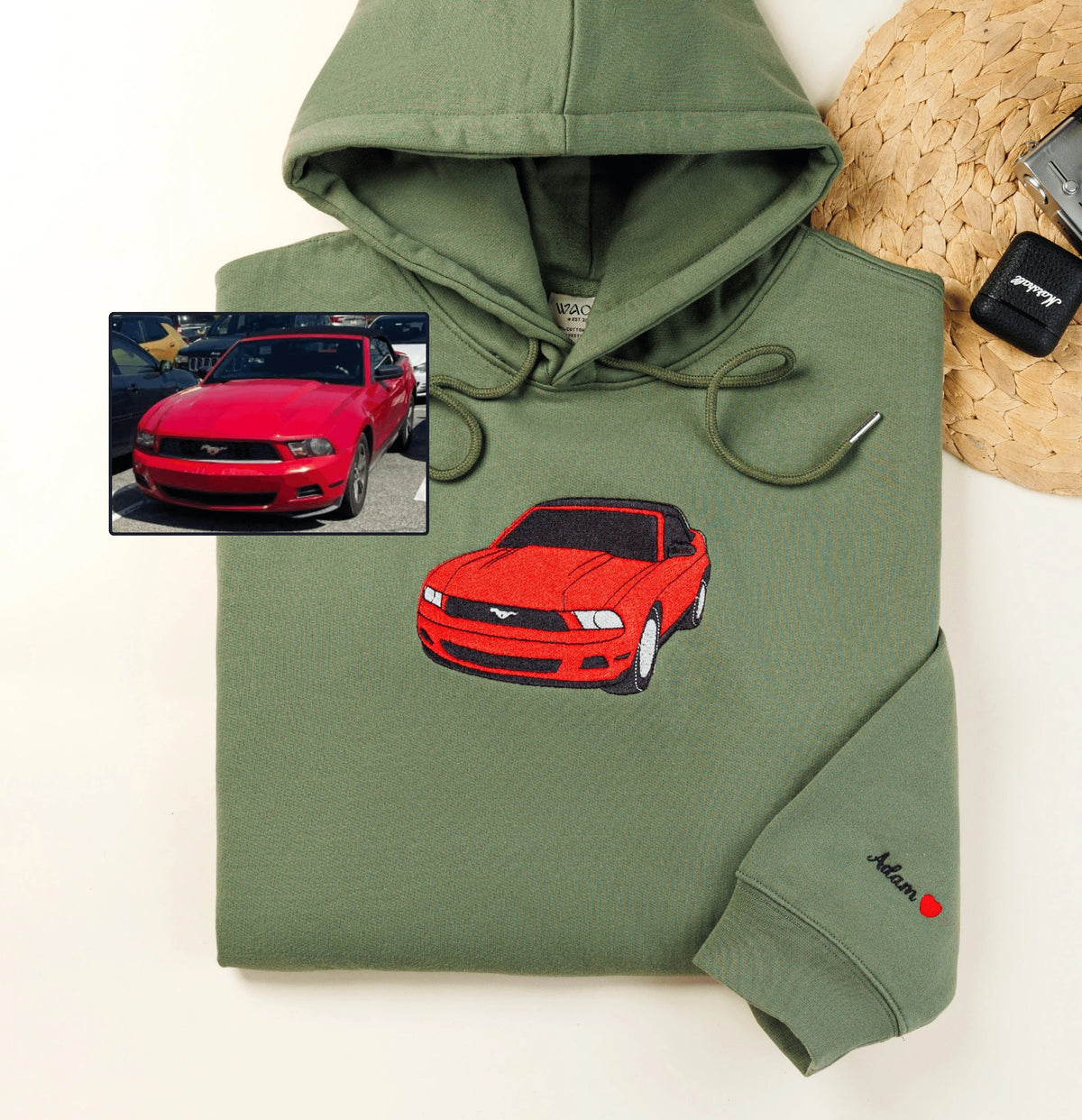 Jeho oblíbené auto, stylově vyšité