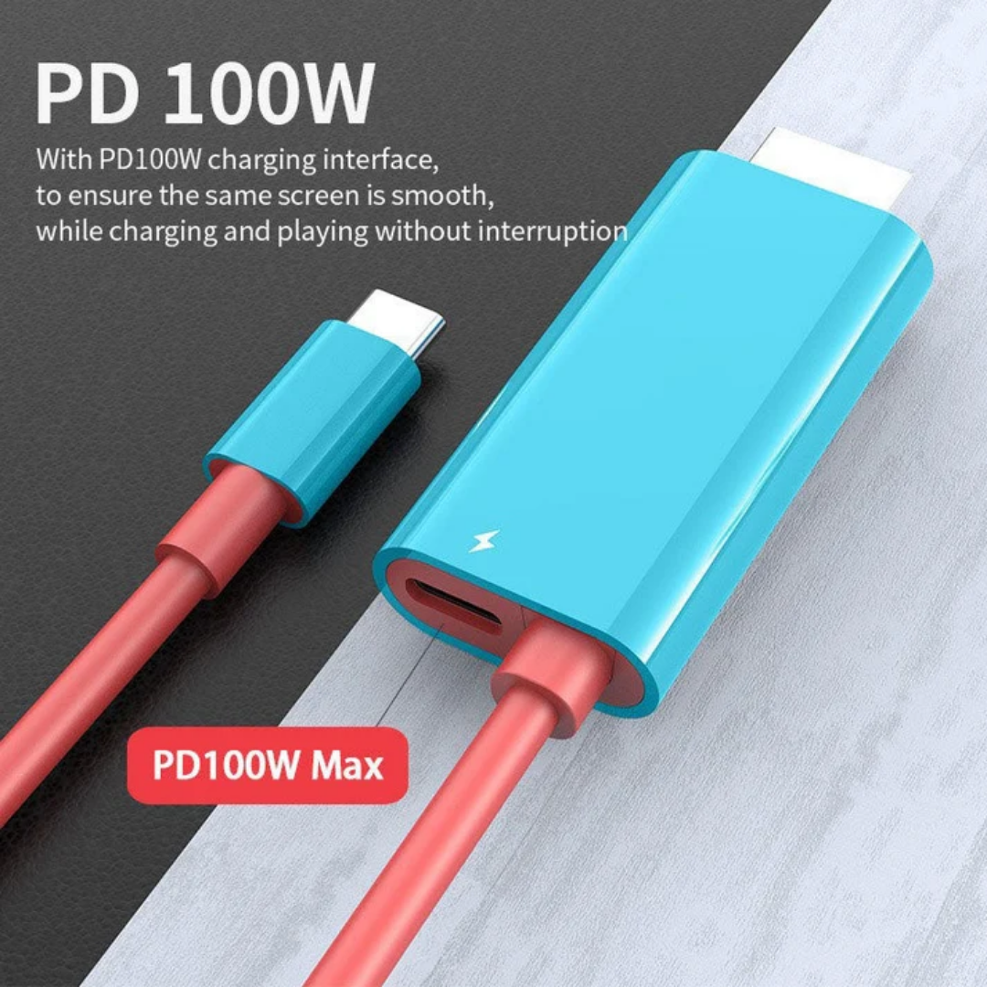 Kabel USB-C na HDMI - 2 m s rychlonabíjením PD pro Switch, tablet, telefon a notebook