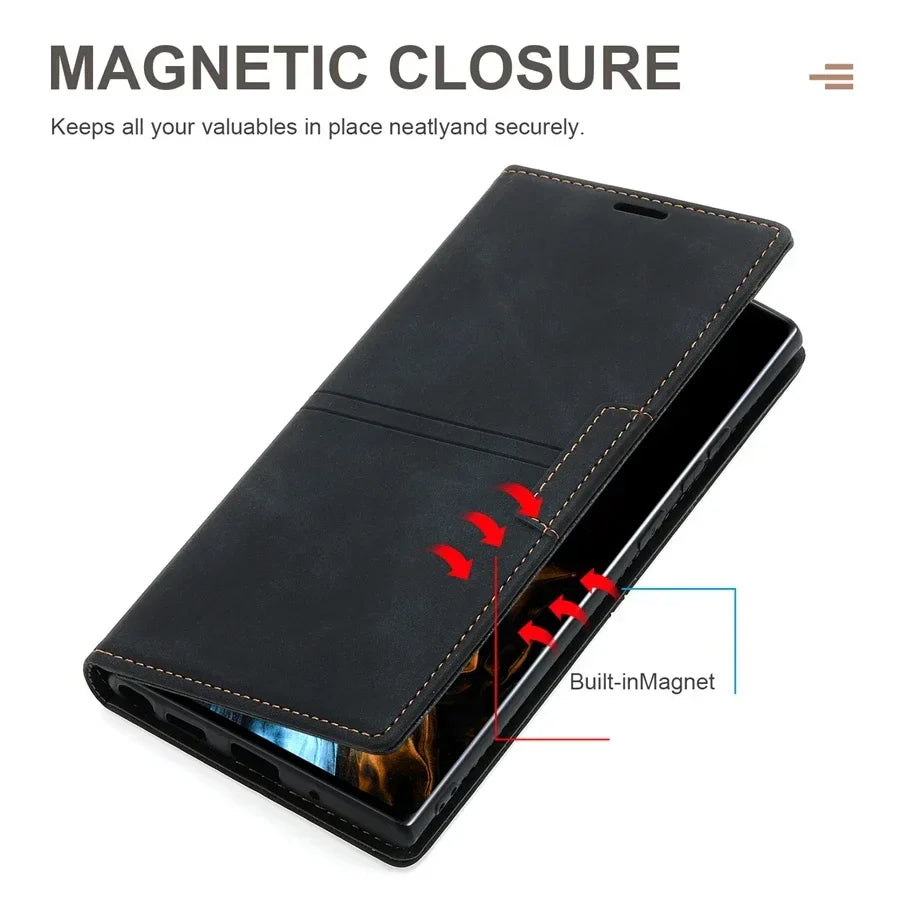 Kožené peněženkové pouzdro | Magnetické flipové pouzdro s ochrannou funkcí
