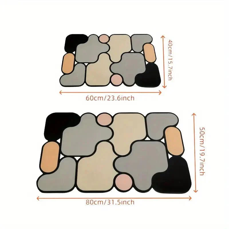 Kreativní protiskluzová koupelnová předložka z křemeliny s motivem puzzle