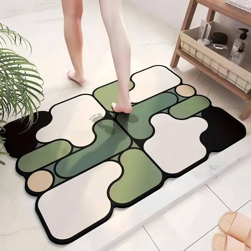 Kreativní protiskluzová koupelnová předložka z křemeliny s motivem puzzle