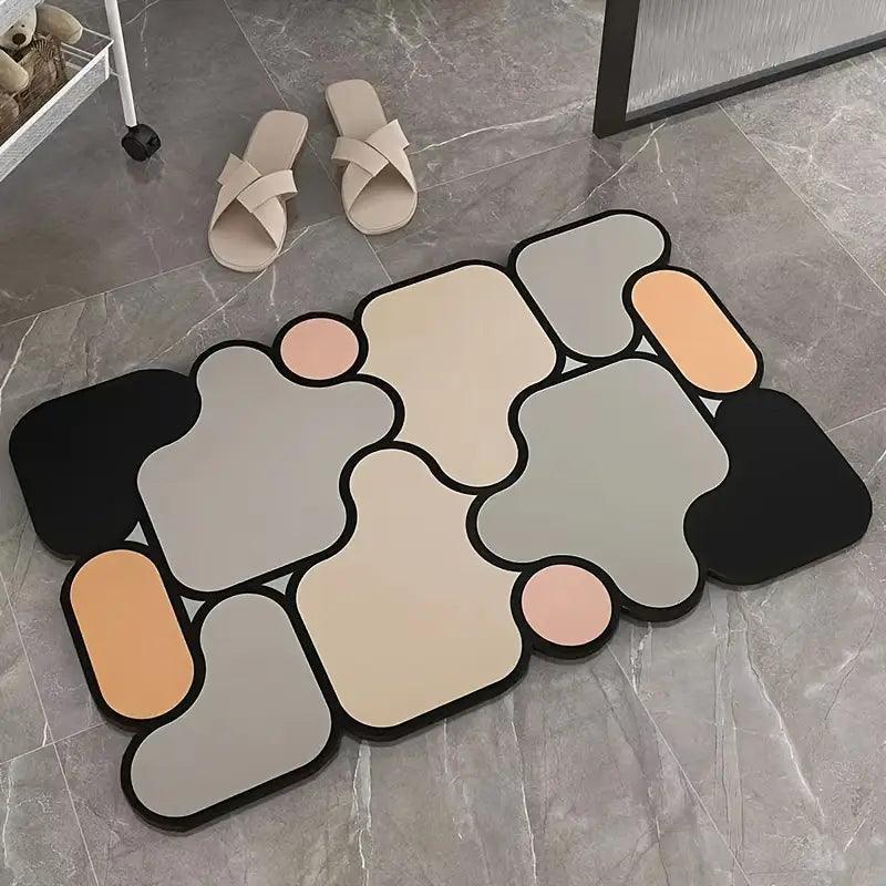 Kreativní protiskluzová koupelnová předložka z křemeliny s motivem puzzle