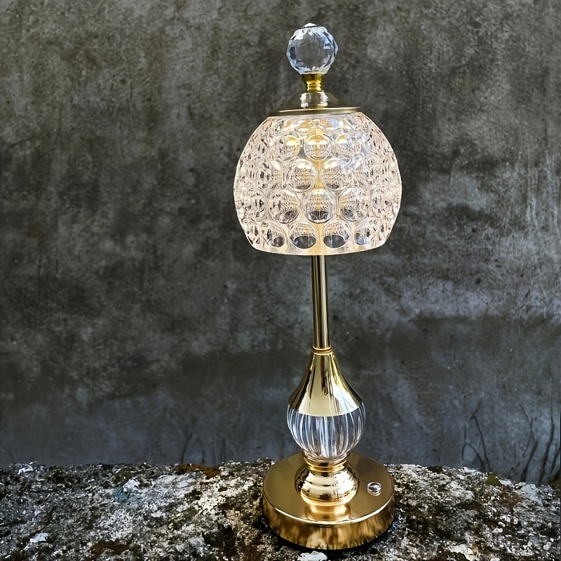 Křišťálová stolní lampa s dotykovým ovládáním | Dobíjecí LED světlo na noční stolek