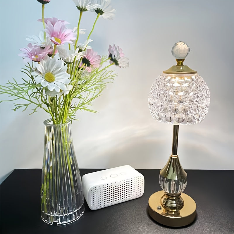 Křišťálová stolní lampa s dotykovým ovládáním | Dobíjecí LED světlo na noční stolek