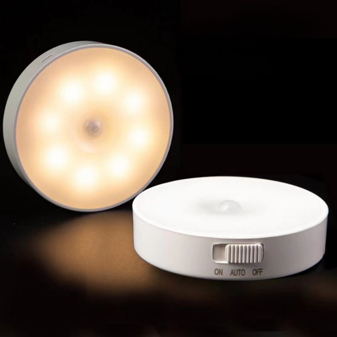 LED lampa s pohybovým senzorem a nastavitelným jasem – kulatá, bílá, ABS, bezdrátová montáž