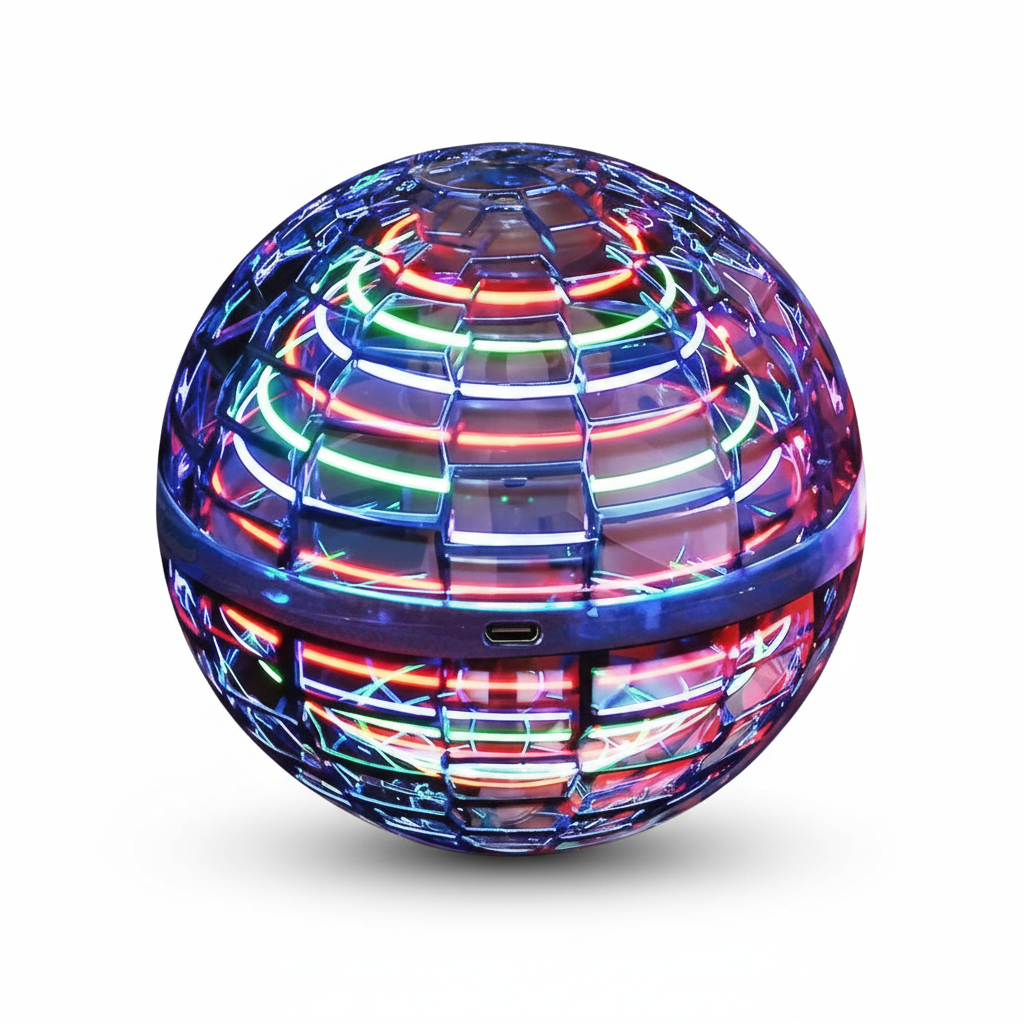 Létající míč Flying Orb | Aerodynamický létající spinner s LED efekty | Rotace 360° a funkce bumerangu | Odolné tělo a rychlé USB nabíjení