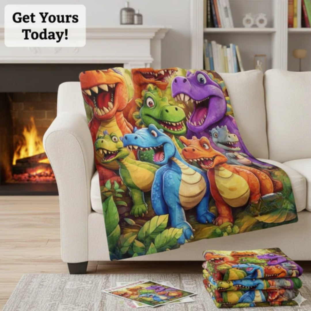 Měkká a pohodlná dětská deka s dinosaury
