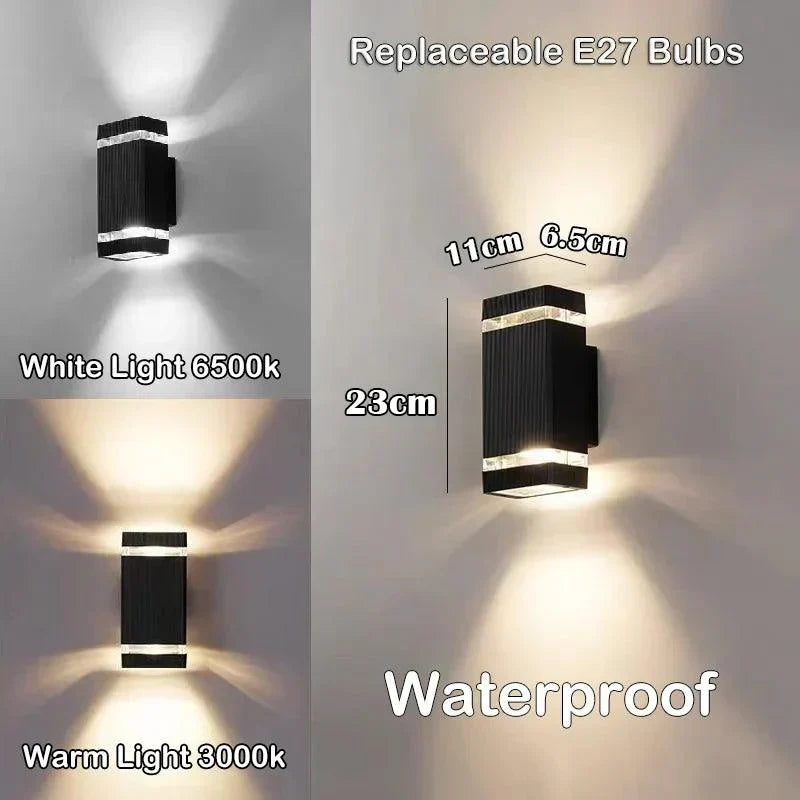 Moderní venkovní LED nástěnné svítidlo IP65 – oboustranný design Up & Down s paticí E27