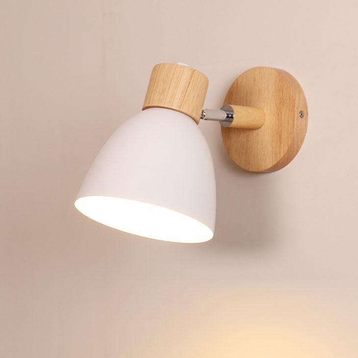 Nástěnná lampa z kovu a dřeva | Kuželový design | E27 | Pevná montáž | 230V | Skandinávský minimalistický styl