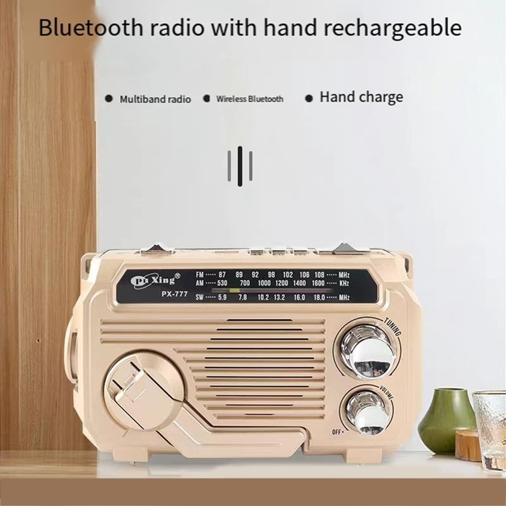 Nouzové rádio s integrovanou powerbankou – ruční klika, solární a USB nabíjení, AM/FM, LED svítilna a SOS alarm