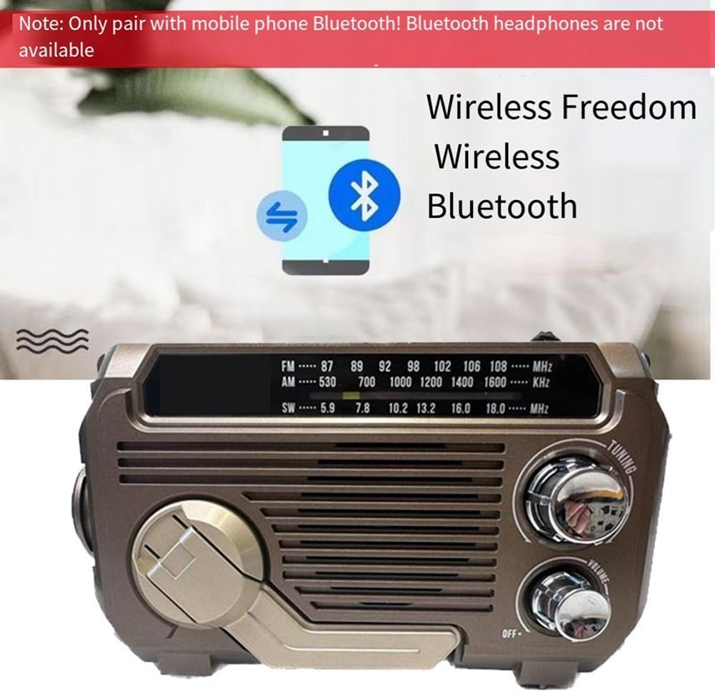 Nouzové rádio s integrovanou powerbankou – ruční klika, solární a USB nabíjení, AM/FM, LED svítilna a SOS alarm