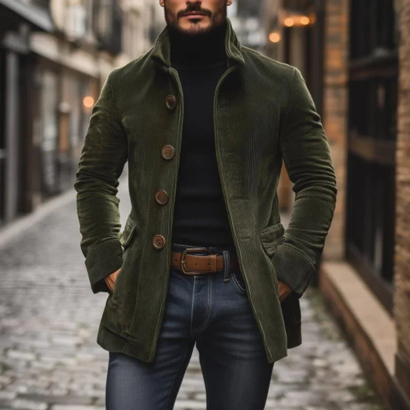 Pánská bunda střihu tailored fit s vysokým límcem a vroubkovanou strukturou
