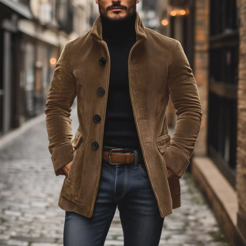 Pánská bunda střihu tailored fit s vysokým límcem a vroubkovanou strukturou
