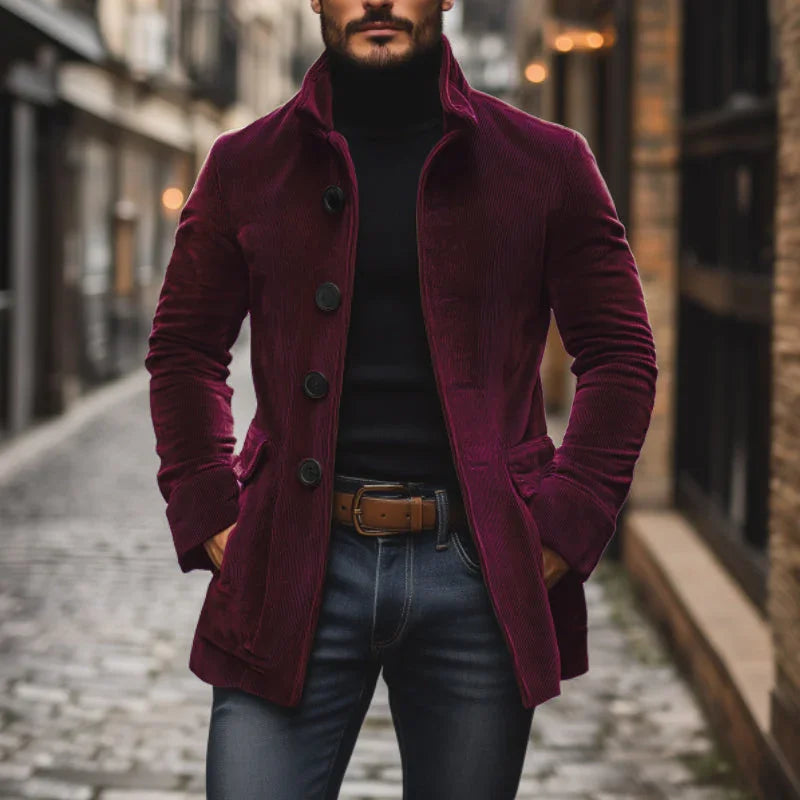 Pánská bunda střihu tailored fit s vysokým límcem a vroubkovanou strukturou