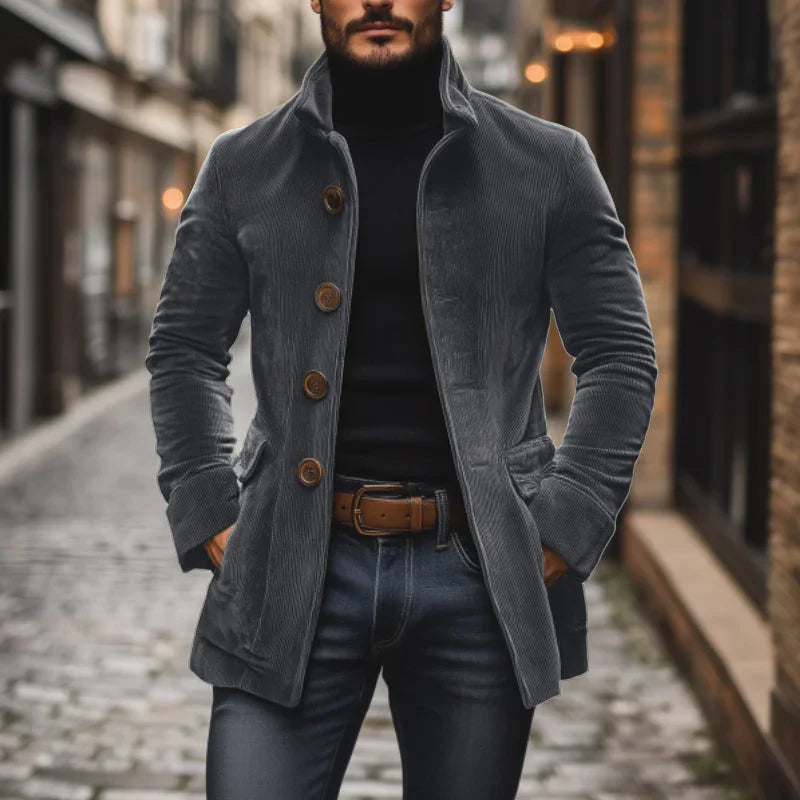 Pánská bunda střihu tailored fit s vysokým límcem a vroubkovanou strukturou