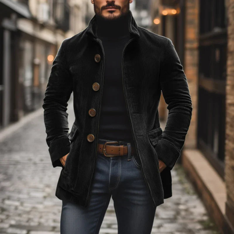 Pánská bunda střihu tailored fit s vysokým límcem a vroubkovanou strukturou
