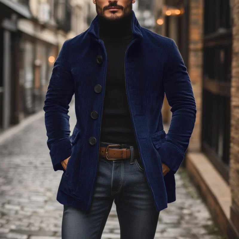 Pánská bunda střihu tailored fit s vysokým límcem a vroubkovanou strukturou