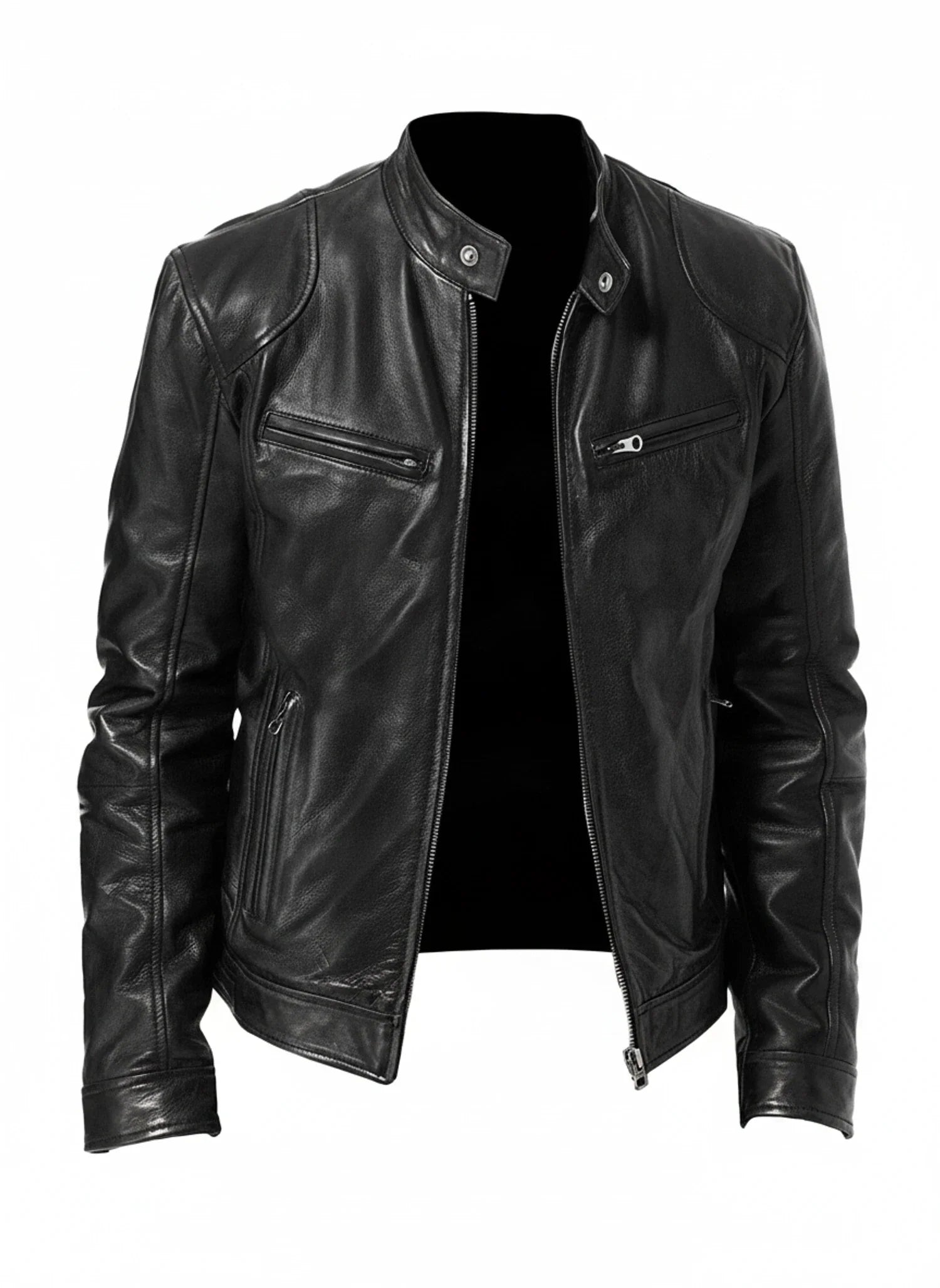 Pánská motorkářská bunda v koženém vzhledu Slim Fit
