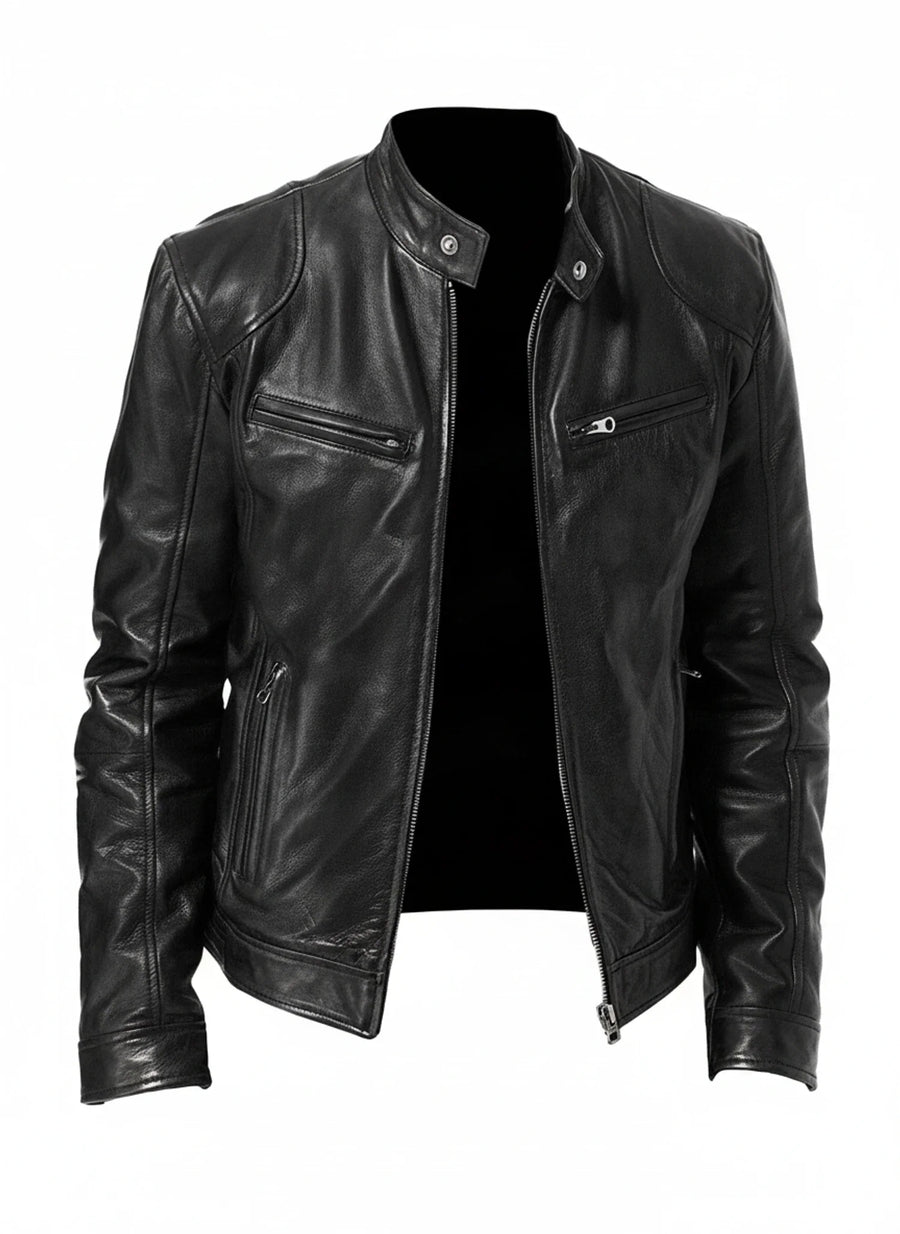 Pánská motorkářská bunda v koženém vzhledu Slim Fit