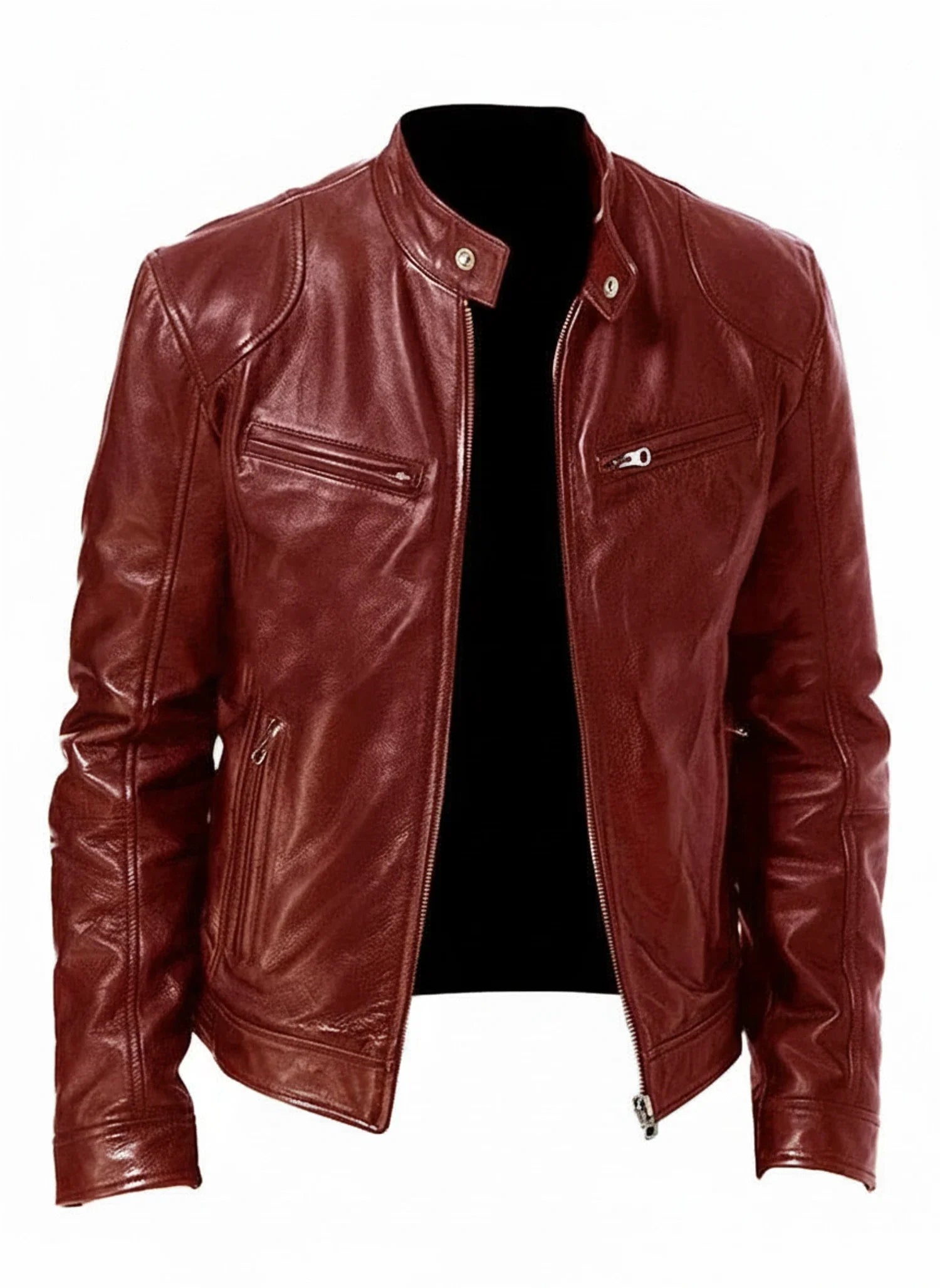 Pánská motorkářská bunda v koženém vzhledu Slim Fit