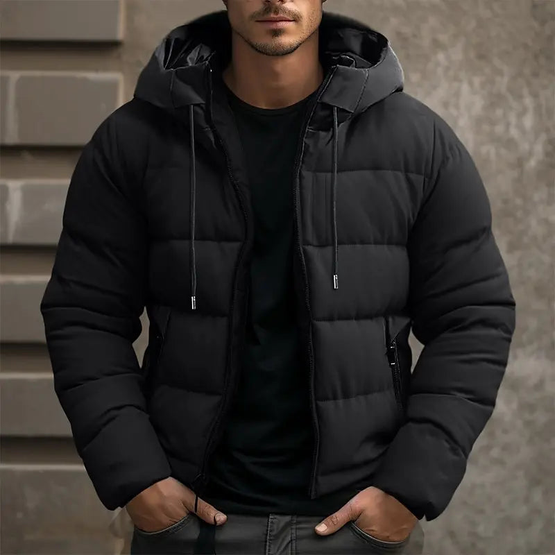 Pánská prošívaná péřová bunda s kapucí