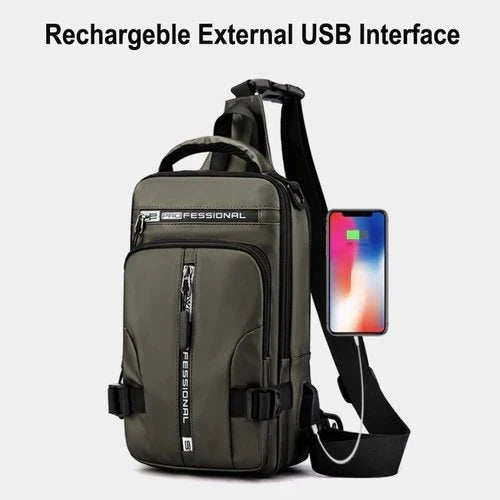 Pánská taška přes hrudník, voděodolná, bezpečnostní s USB nabíjením