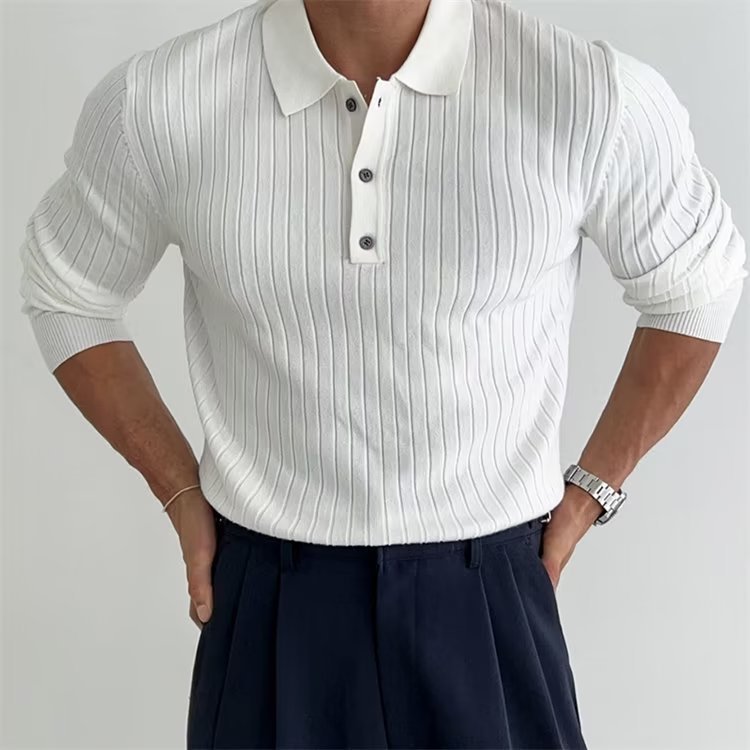 Pánské polo tričko s dlouhým rukávem slim fit