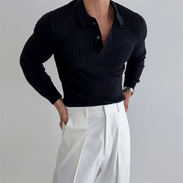 Pánské polo tričko s dlouhým rukávem slim fit