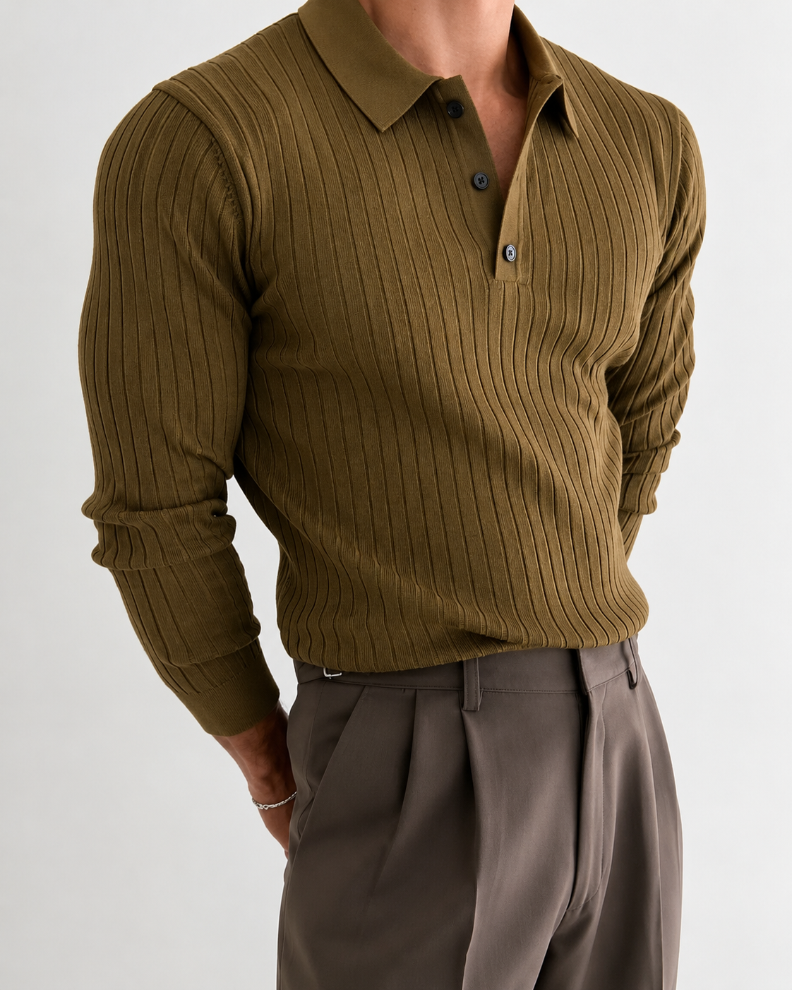 Pánské polo tričko s dlouhým rukávem slim fit