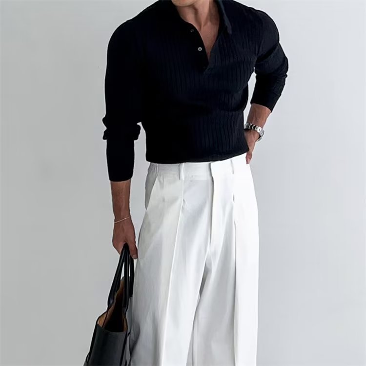 Pánské polo tričko s dlouhým rukávem slim fit