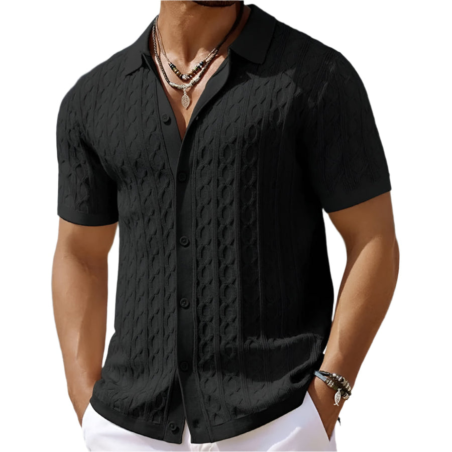 Pánské stylové retro pletené žakárové polo tričko