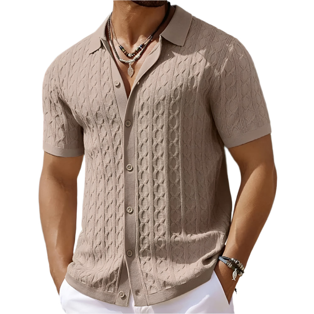 Pánské stylové retro pletené žakárové polo tričko