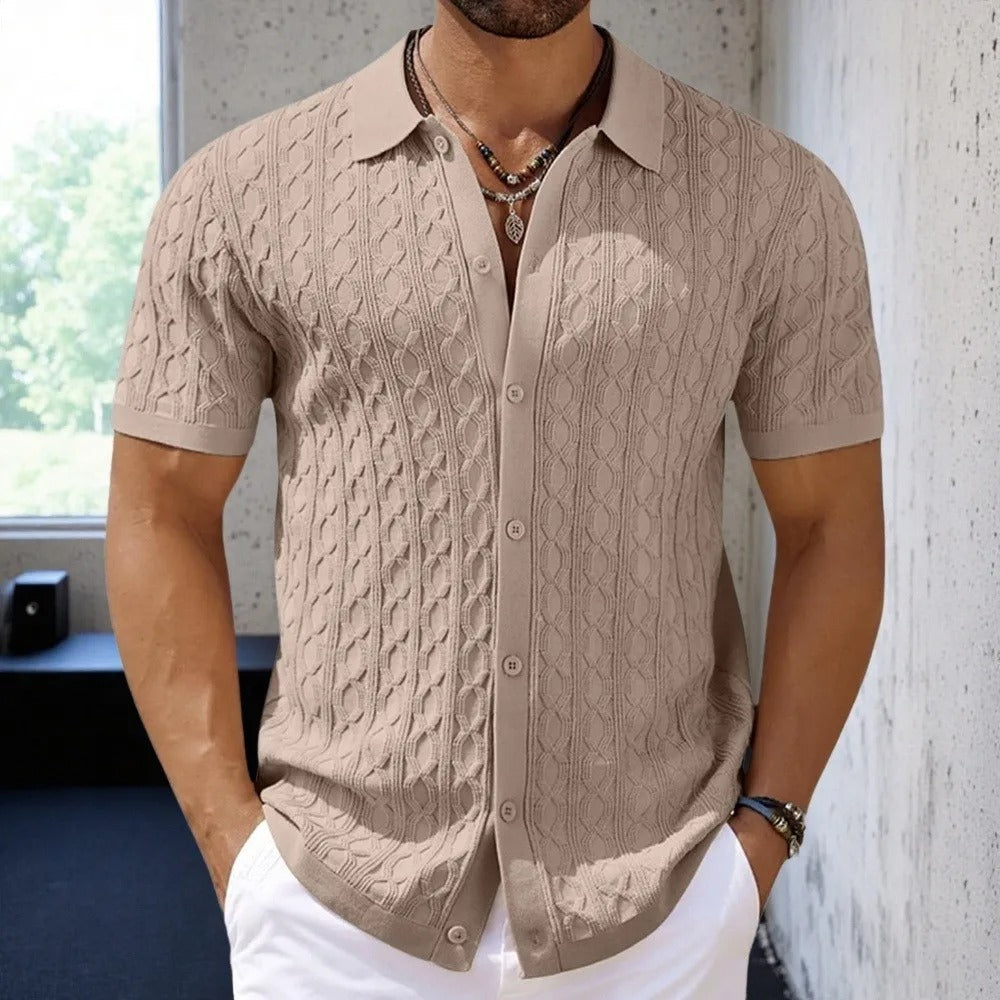 Pánské stylové retro pletené žakárové polo tričko