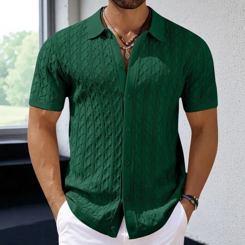 Pánské stylové retro pletené žakárové polo tričko