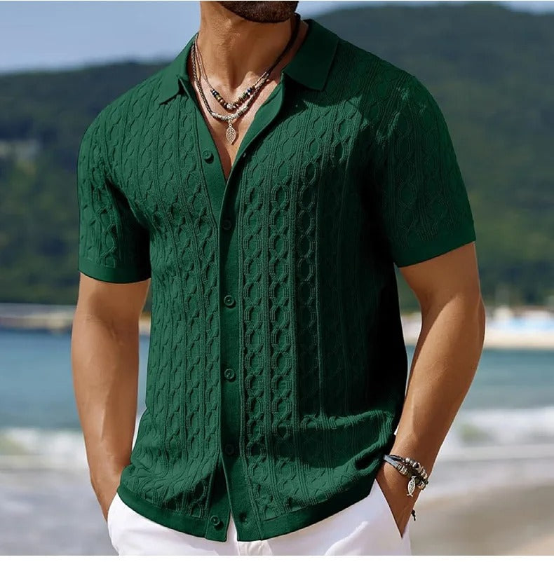 Pánské stylové retro pletené žakárové polo tričko