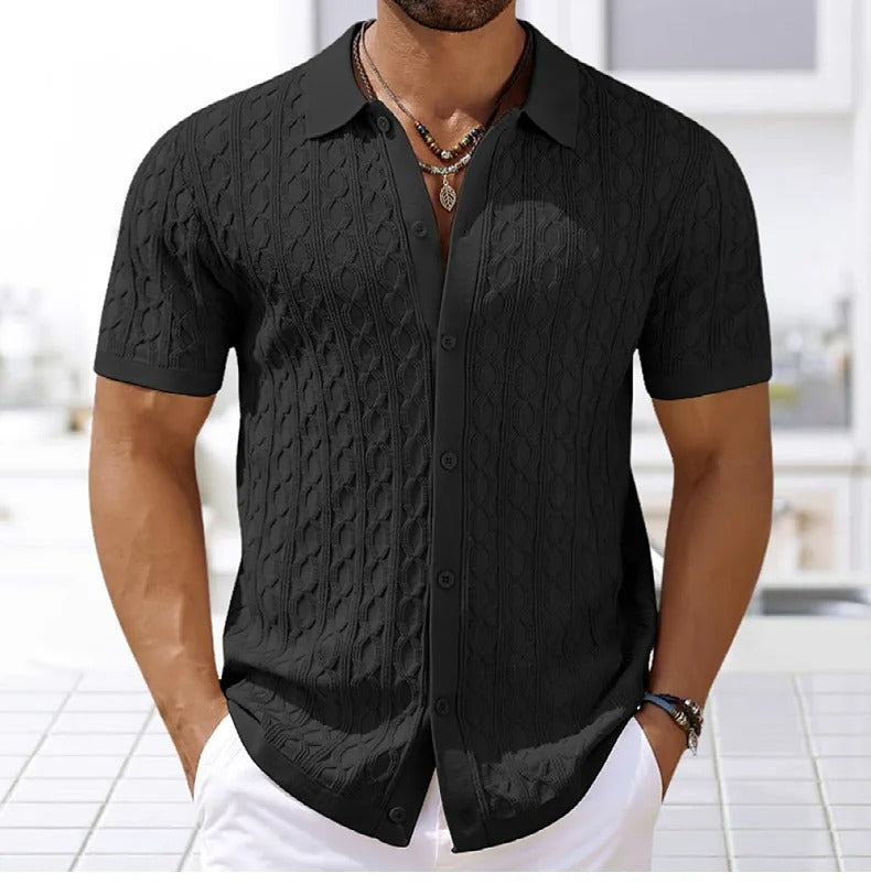 Pánské stylové retro pletené žakárové polo tričko