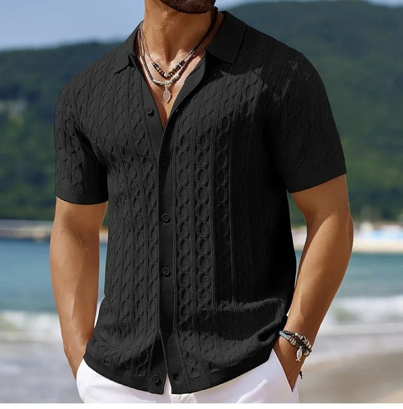 Pánské stylové retro pletené žakárové polo tričko