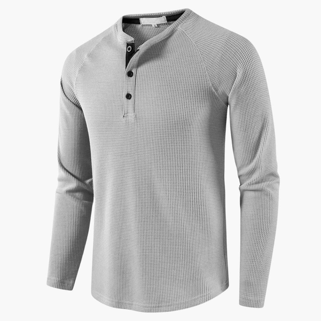 Pánské tričko Henley s dlouhým rukávem, léggou a přírodní texturou