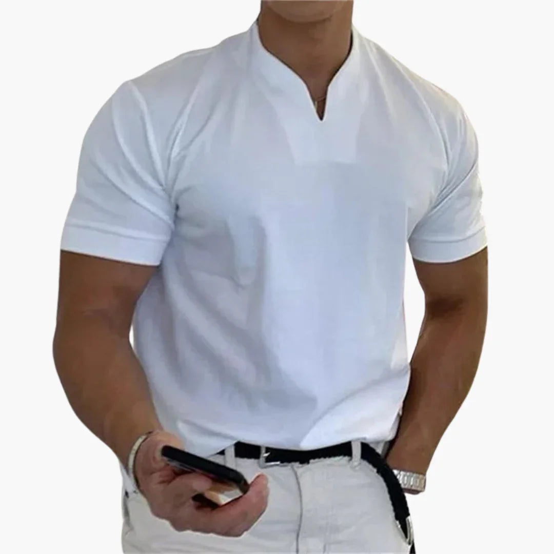Pánské tričko slim fit s krátkým rukávem a výstřihem do V