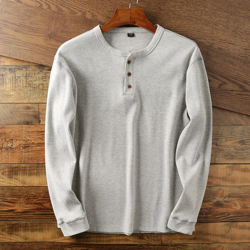 Pánské žebrované tričko henley s dlouhým rukávem