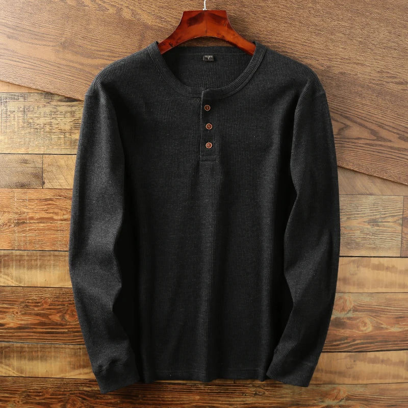 Pánské žebrované tričko henley s dlouhým rukávem