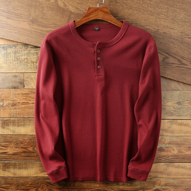 Pánské žebrované tričko henley s dlouhým rukávem