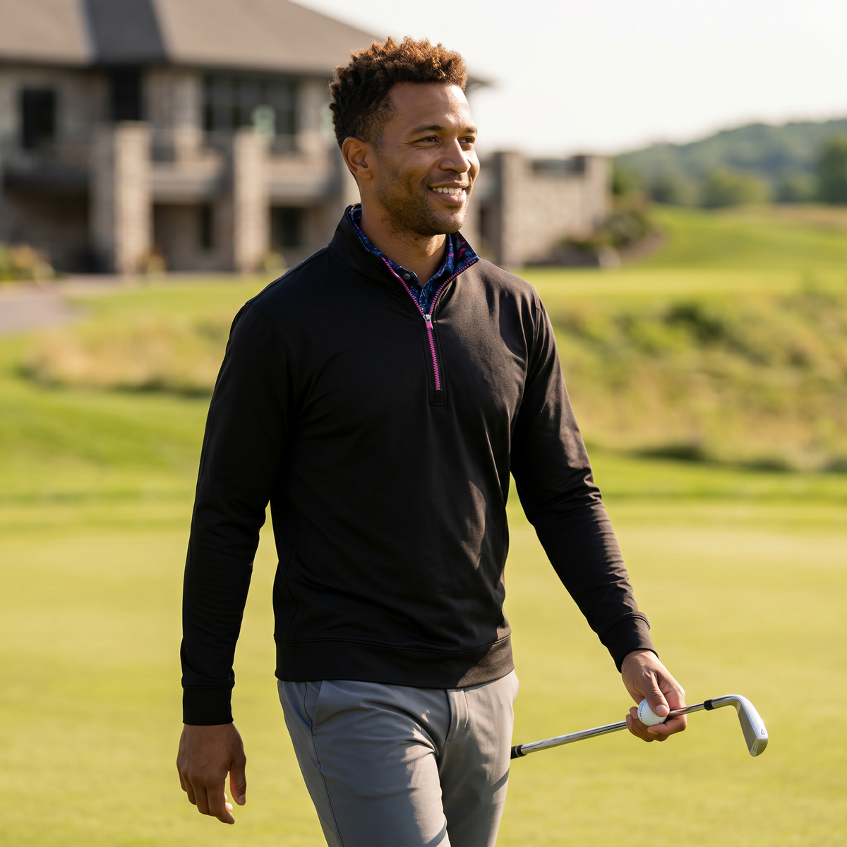 Pánský golfový pulovr se čtvrtinovým zipem odvádějící vlhkost | Čtyřsměrně pružný